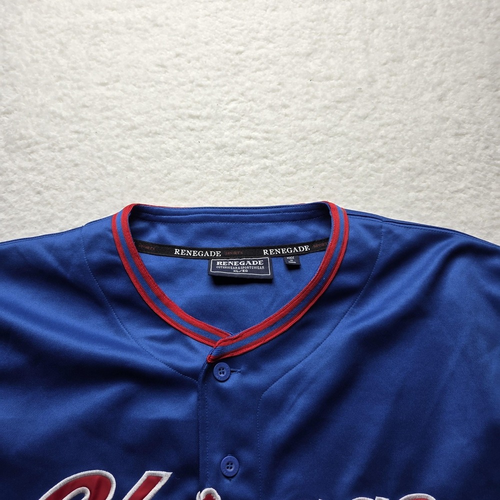 Renegade Shirt Mens XL Blue Chicago Script Short Sleeve Baseball Jersey Top